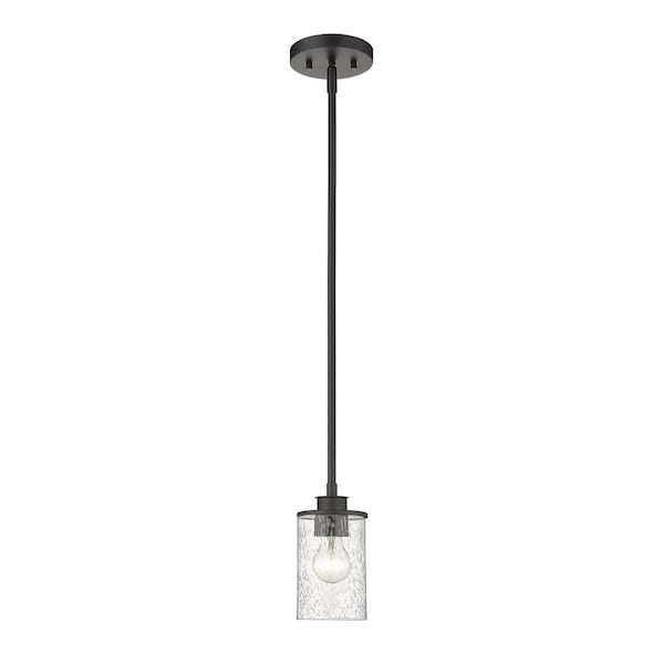 Beckett 1 Light Mini Pendant, Matte Black And Clear Seedy